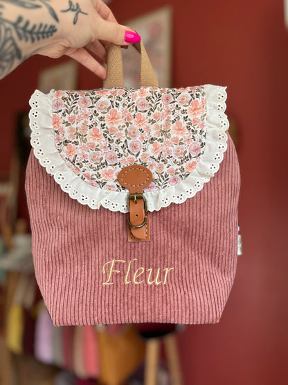Personalized children's backpack with leather strap