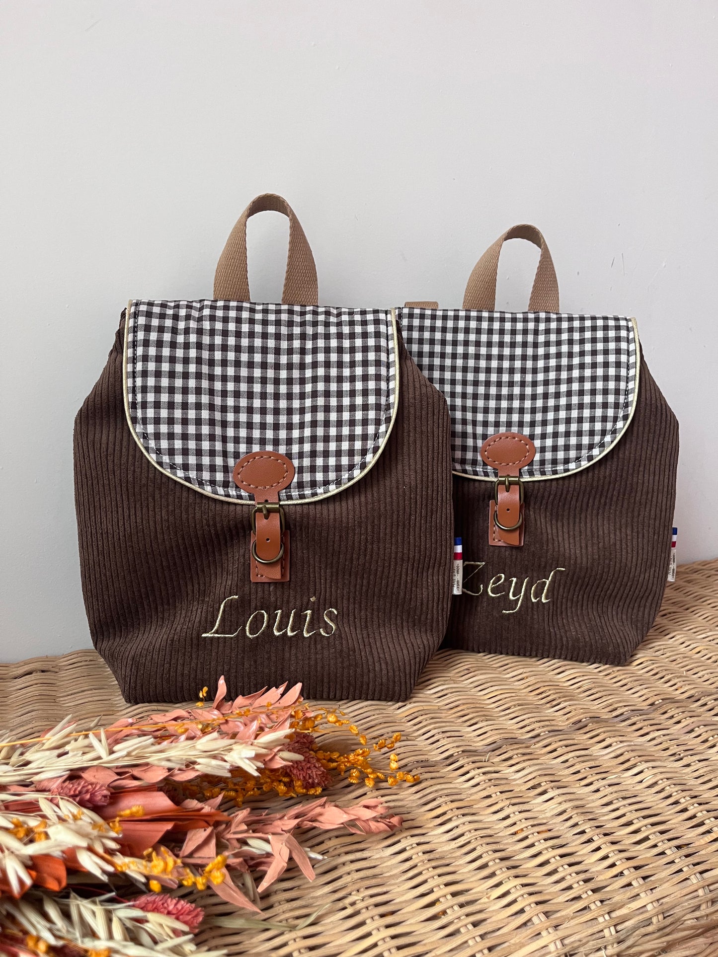 Personalized children's backpack with leather strap