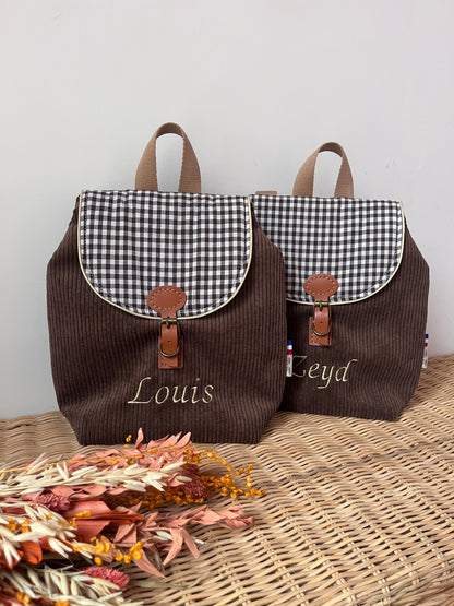 Personalized children's backpack with leather strap