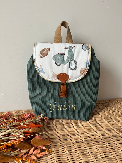 Personalized children's backpack with leather strap