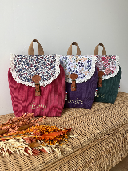 Personalized children's backpack with leather strap